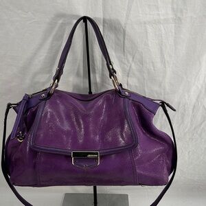B.Makowsky Lombard Purple Leather Snake Embossed Top Handle Satchel Shoulder Bag